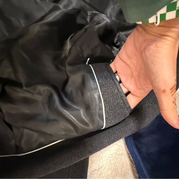 Vtg Ralph Ralph Lauren Overcoat Wool  Dark Gray Black Herringbone Mens 48R - Picture 9 of 14